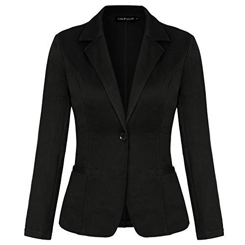MINTLIMIT Blazer for Women Casual Long Sleeve 1-Button Lightweight Work Office Blazers Jackets with Pocket (Black - Size L) | Amazon (US)