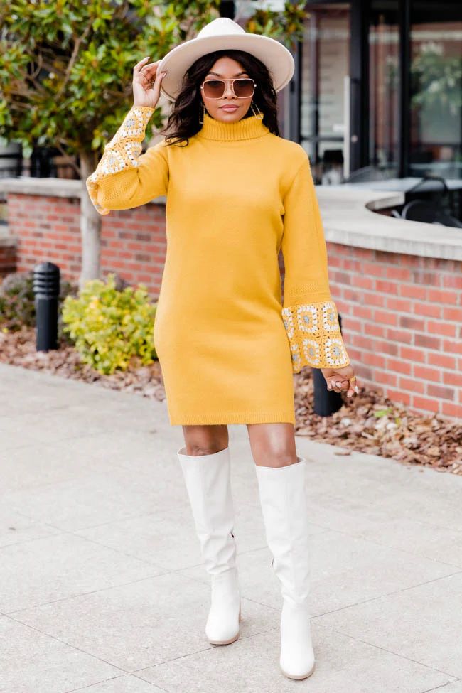 Living Out Loud Mustard Turtleneck Sweater Dress | Pink Lily