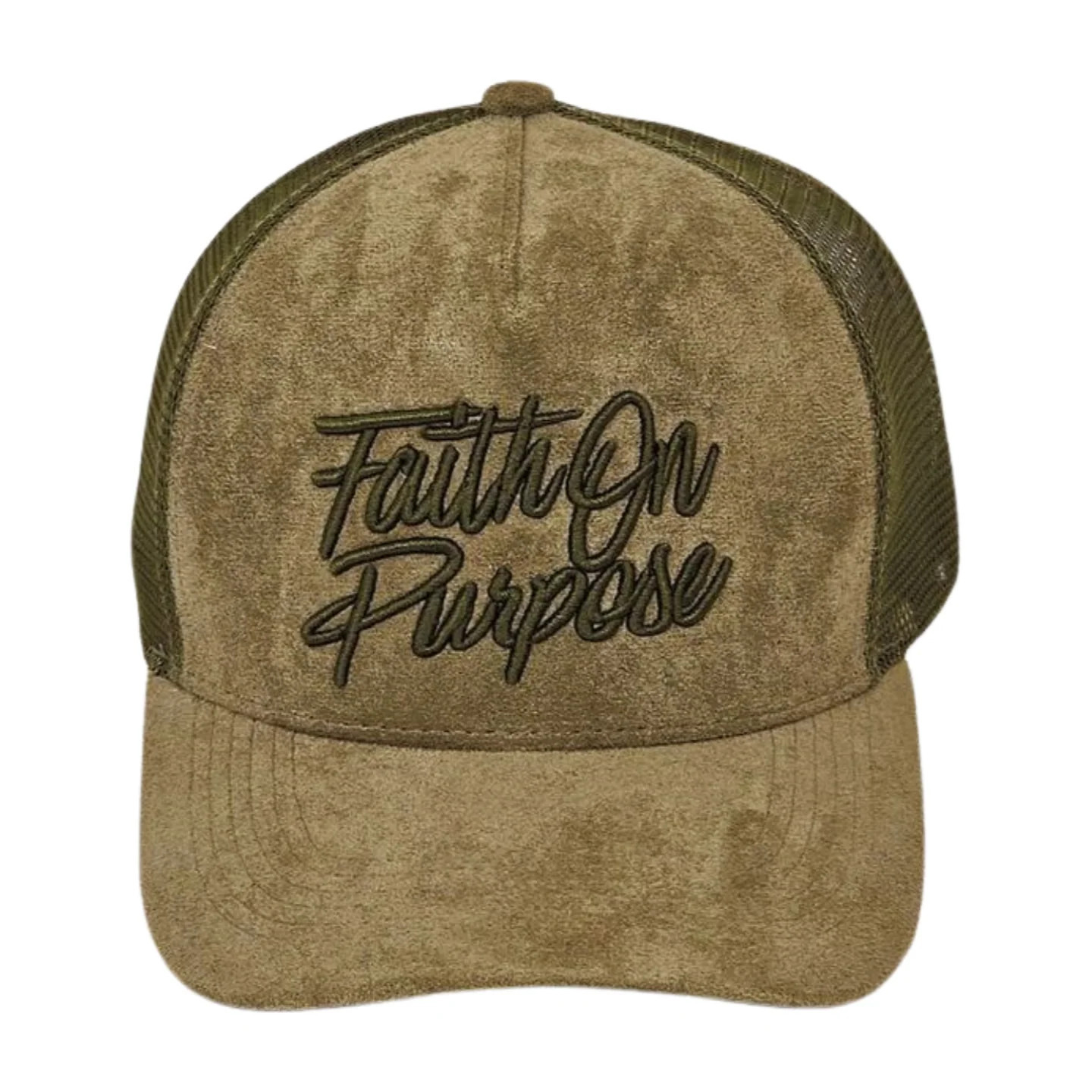 Faith On Purpose™ Olive Suede Trucker Hat | Faith On Purpose