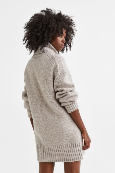 Knit Turtleneck Dress - Light beige - Ladies | H&M US | H&M (US)