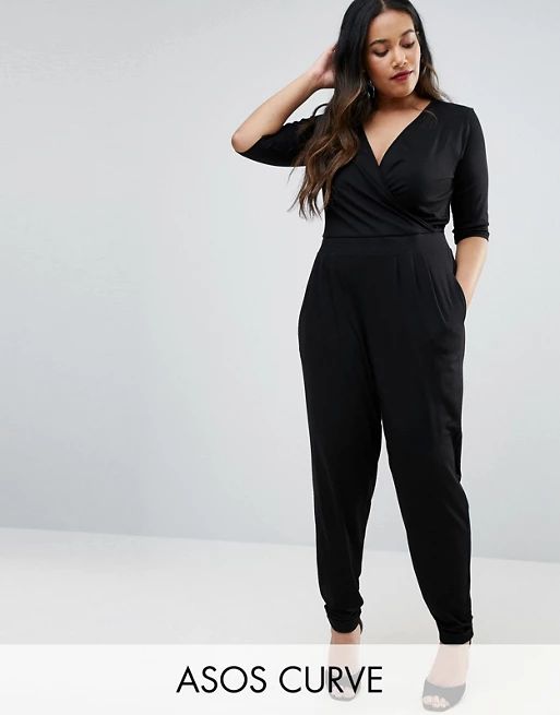 ASOS CURVE Wrap Jumpsuit with 3/4 Sleeve | ASOS UK