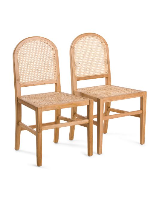 Set Of 2 Teak Wood Cane Dining Chairs | TJ Maxx