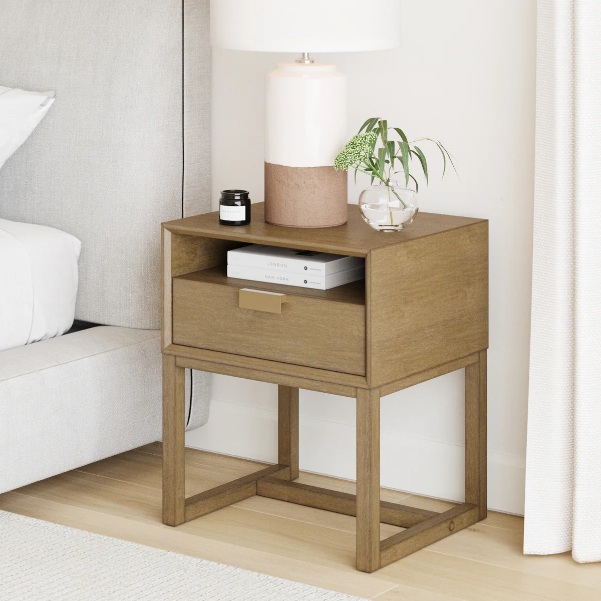 Wood Modern Farmhouse Nightstand with Drawer | Nathan James