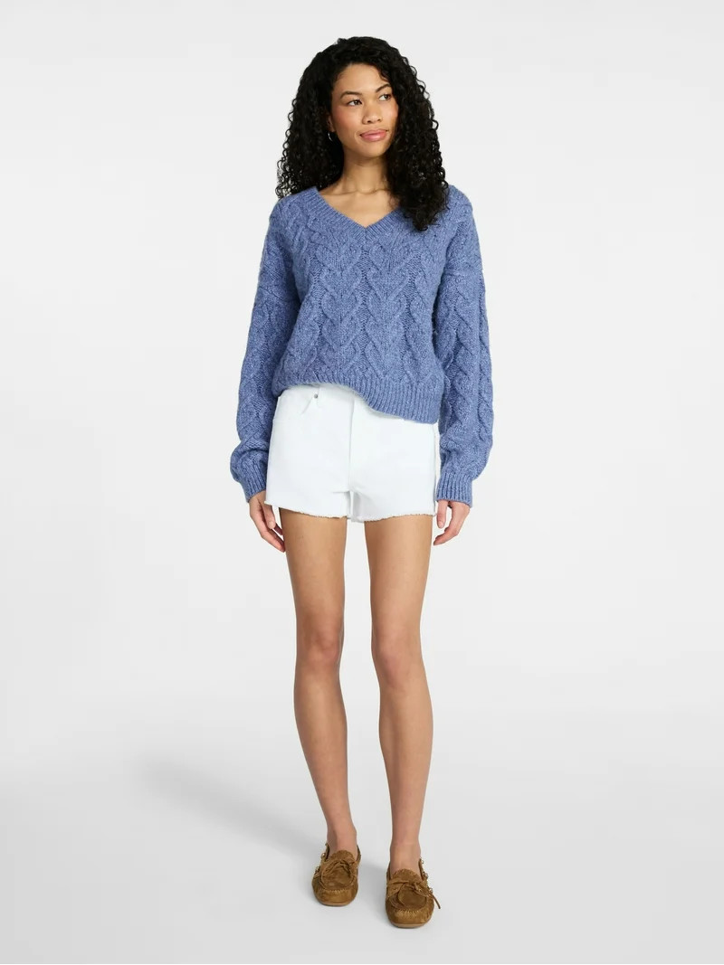 No Boundaries V-Neck Pullover Sweater, Midweight, Women's XXS-XXL | Walmart (US)