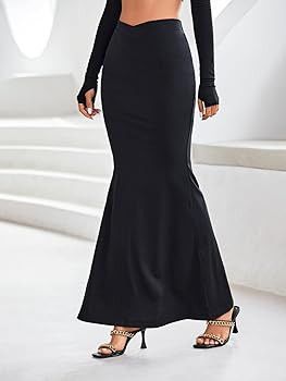 Vrtige Women's Crossover Elastic High Waist Ruffle Hem Cocktail Bodycon Maxi Long Skirt | Amazon (US)