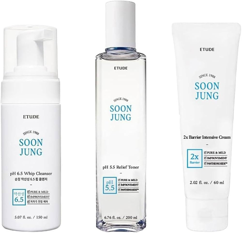 ETUDE Soonjung pH 6.5 Whip Cleanser (5.07 Fl Oz) + SoonJung pH5.5 Relief Toner (6.76 Fl Oz) + Soo... | Amazon (US)