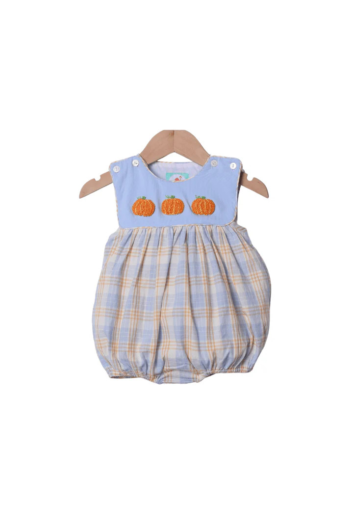 French Knot Blue Plaid Pumpkin Bubble | The Smocked Flamingo