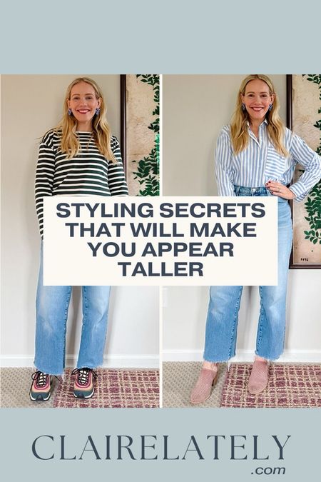 Styling secrets to make you look taller - get the full story on CLAIRELATELY.com today. 

Both Outfit details // boden Stripe top, AYR button down, madewell high waisted cropped denim, sneaker, lighter tone shoes, tuckernuck statement earrings



#LTKover40 #LTKstyletip #LTKworkwear