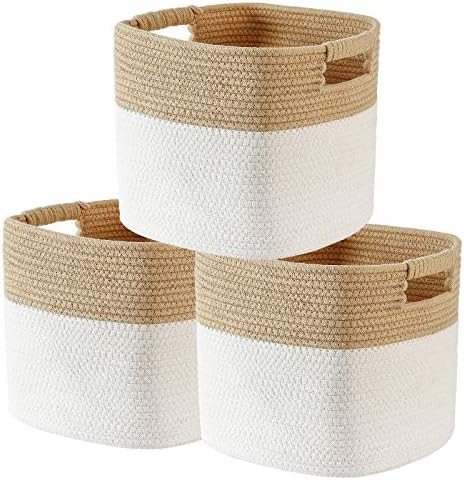 Sunla Cotton Rope Storage Baskets Set of 3 Foldable Storage Baskets, Decorative Storage Woven Bas... | Amazon (US)