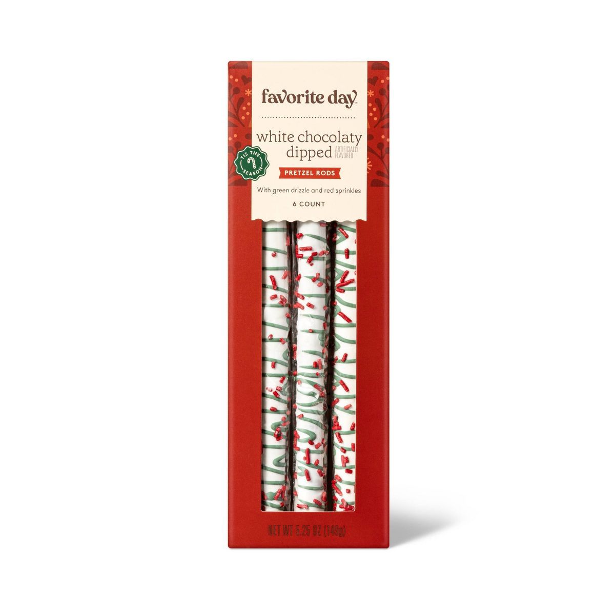 Holiday White Chocolaty Dipped Pretzel Rods - 5.25oz/6ct - Favorite Day™ | Target