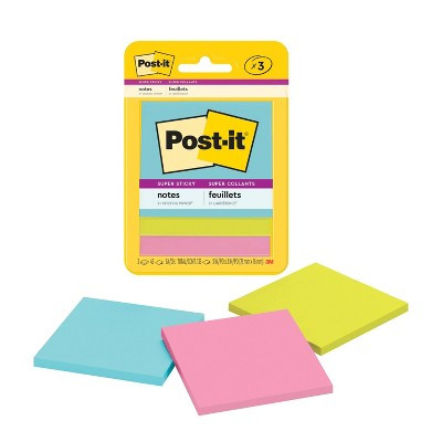 Post-it 3pk 3" x 3" Super Sticky Notes 45 Sheets/Pad - Miami Collection: Multicolor 3x3 Sticky Notes, Art & Design Theme | Target