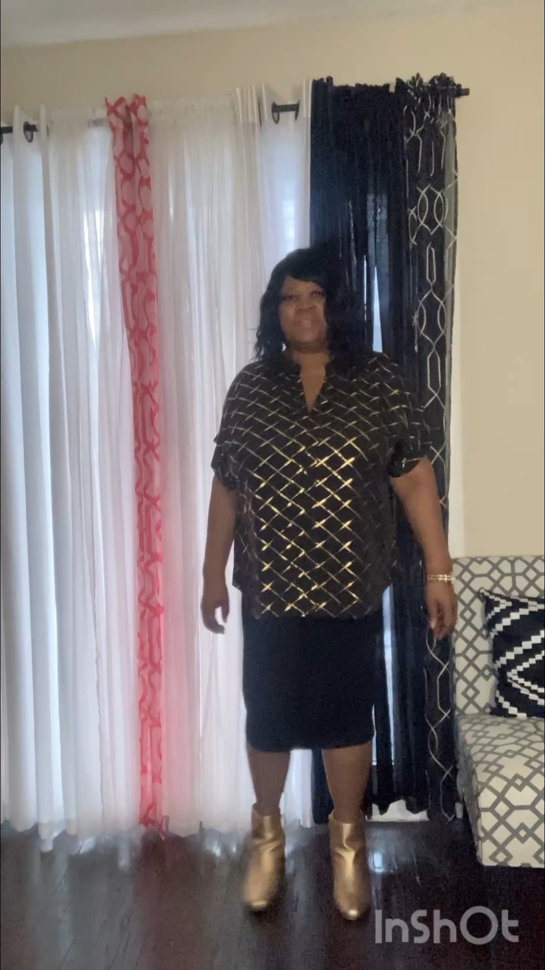 Ringing in the New Year with confidence ✨ Plus size New Year’s Eve outfit featuring a black and gold metallic top, a classic black skirt, and statement gold boots. This curvy NYE look is all about sparkle, comfort, and bold style. Perfect plus size holiday outfit inspiration for parties, celebrations, and night-out glam. Cheers to confidence, curves, and shining into the New Year 🖤✨

#LTKHoliday #LTKootd #LTKPlusSize