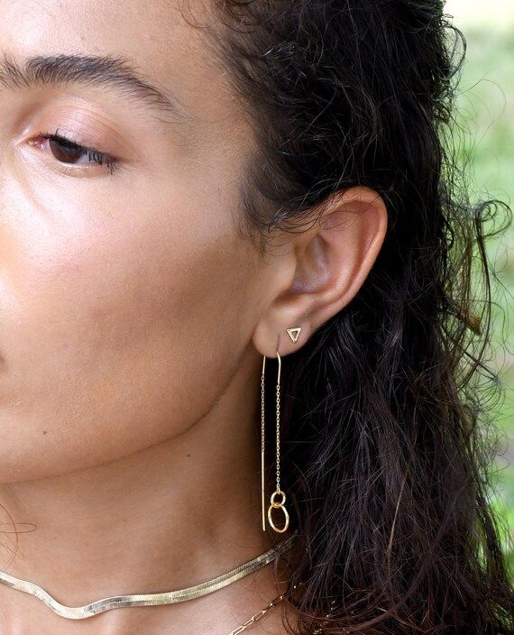 Gold Threader Earrings  Super Dainty Light 18k Over 925 | Etsy | Etsy (US)