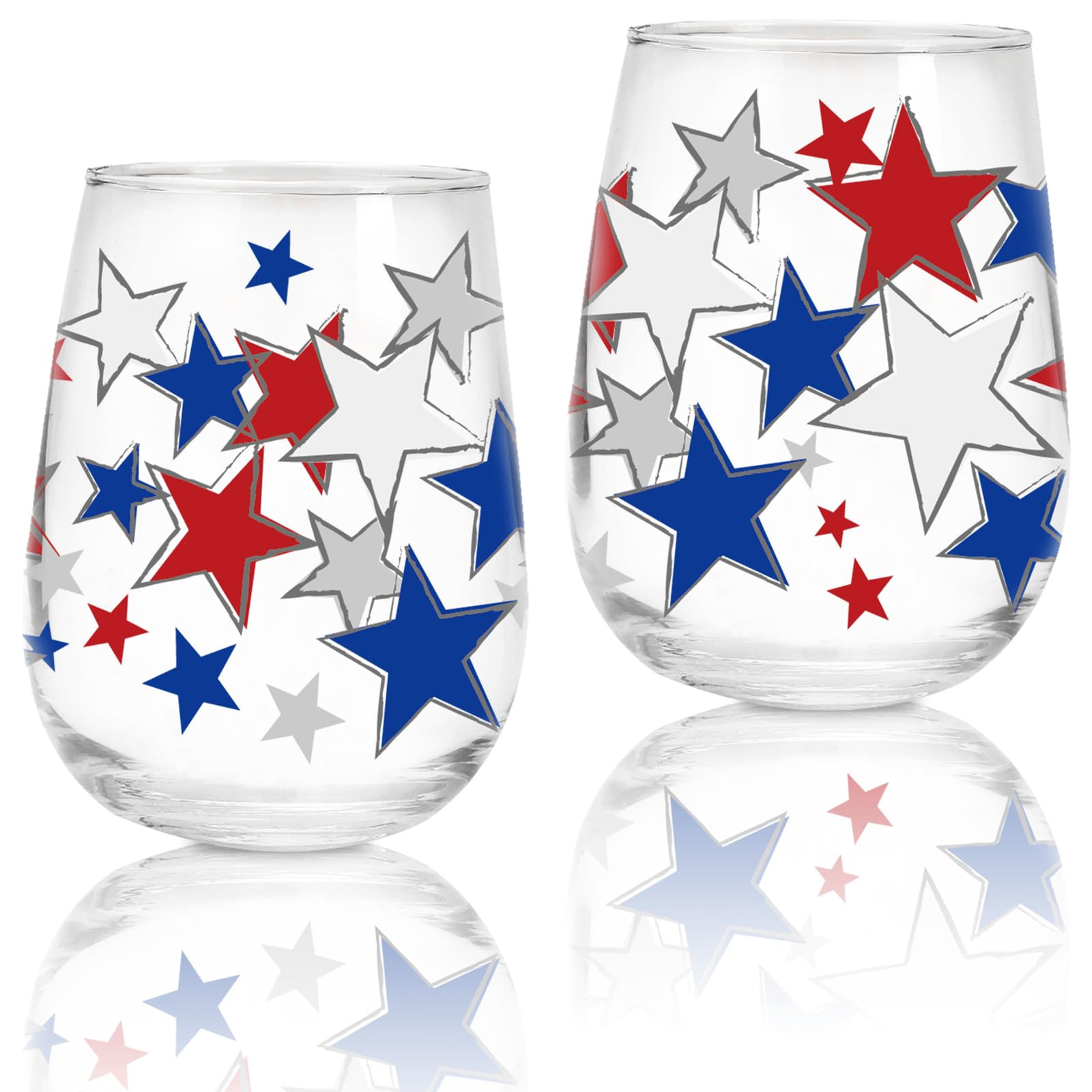 Whaline 2Pcs Patriotic Stemless Wine Glasses 17oz Red Blue White Star Drinking Glasses Star Patte... | Amazon (US)