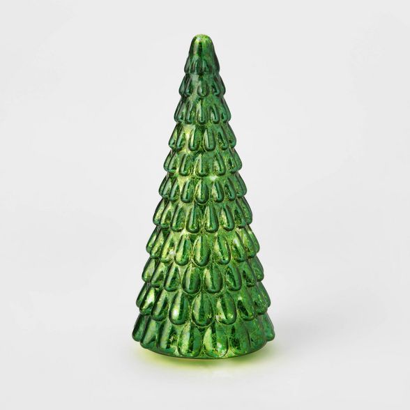 LIT Medium Mercury Glass Christmas Tree Decorative Figurine Green - Wondershop™ | Target