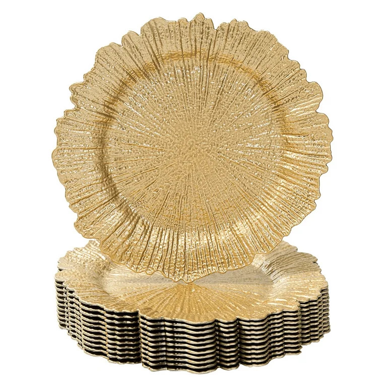 MQUPIN Irregular Circular 13 Inch Gold Charging Tray, 6-Piece Set, Reef Tray Charger, Plastic Din... | Walmart (US)