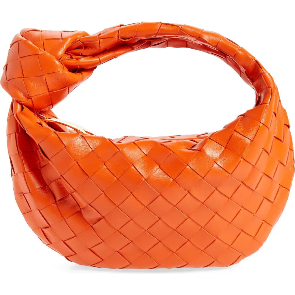 Bottega Veneta Mini Jodie Leather Hobo in 7642 Orange-Gold at Nordstrom | Nordstrom