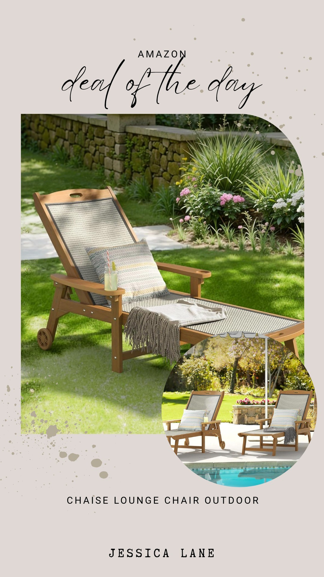 This outdoor chaise lounge chair features a sleek wooden frame and built-in cup holder for perfect poolside relaxation. Its adjustable design ensures maximum comfort while you soak up the sun.#patiofurniture #outdoorliving #summerstyle #amazonhome

#LTKSaleAlert #LTKHome #LTKSeasonal