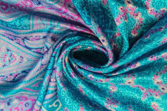 100% Pure Silk Saree Light Blue Floral Printed Saree Vintage - Etsy | Etsy (US)