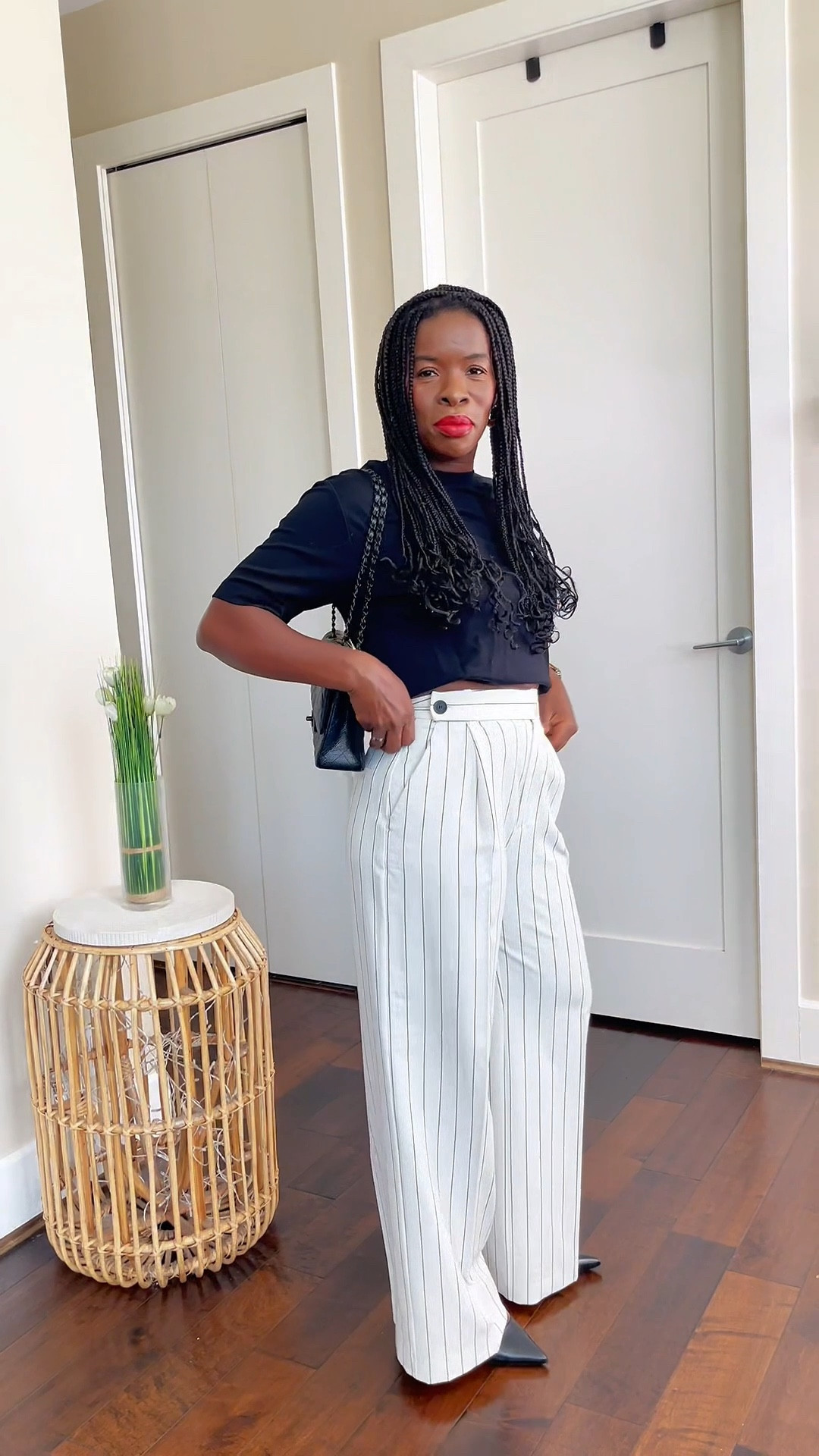 Shopping my closet and pulling out some staple pieces. You could also do this look with white pants instead of the pinstripe. A quality black tee is a must have along with black heels. 

#LTKOver40 #LTKWorkwear #LTKStyleTip