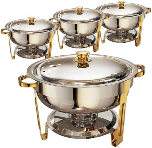 Chafing Dishes for Buffet 4 Pack, 6QT Round Chafing Dish Buffet Set Stainless Steel Buffet Food W... | Amazon (US)