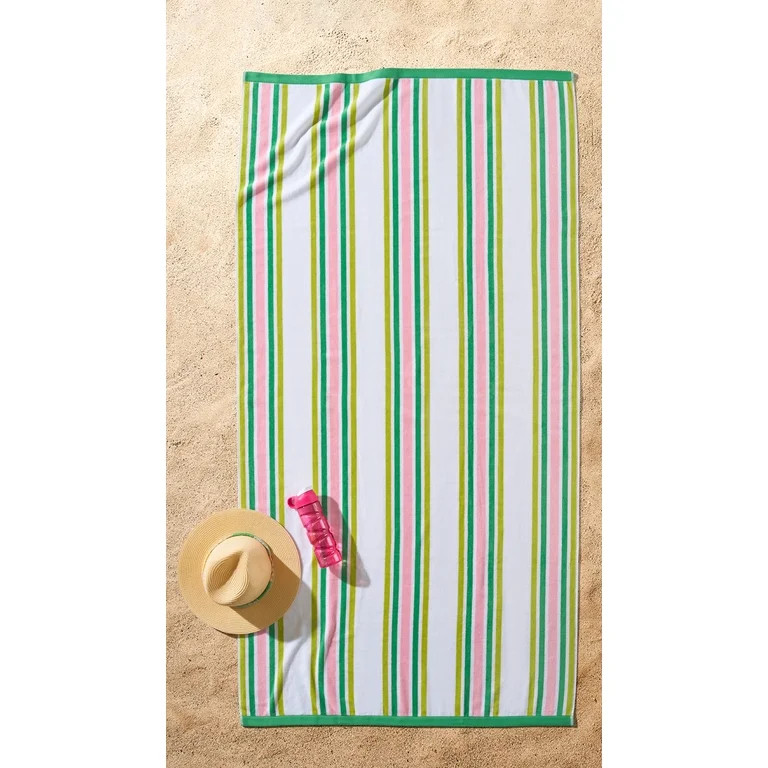 Better Homes & Gardens Oversized Cotton Blend Cabana Beach Towel, 72" x 38", Pink | Walmart (US)