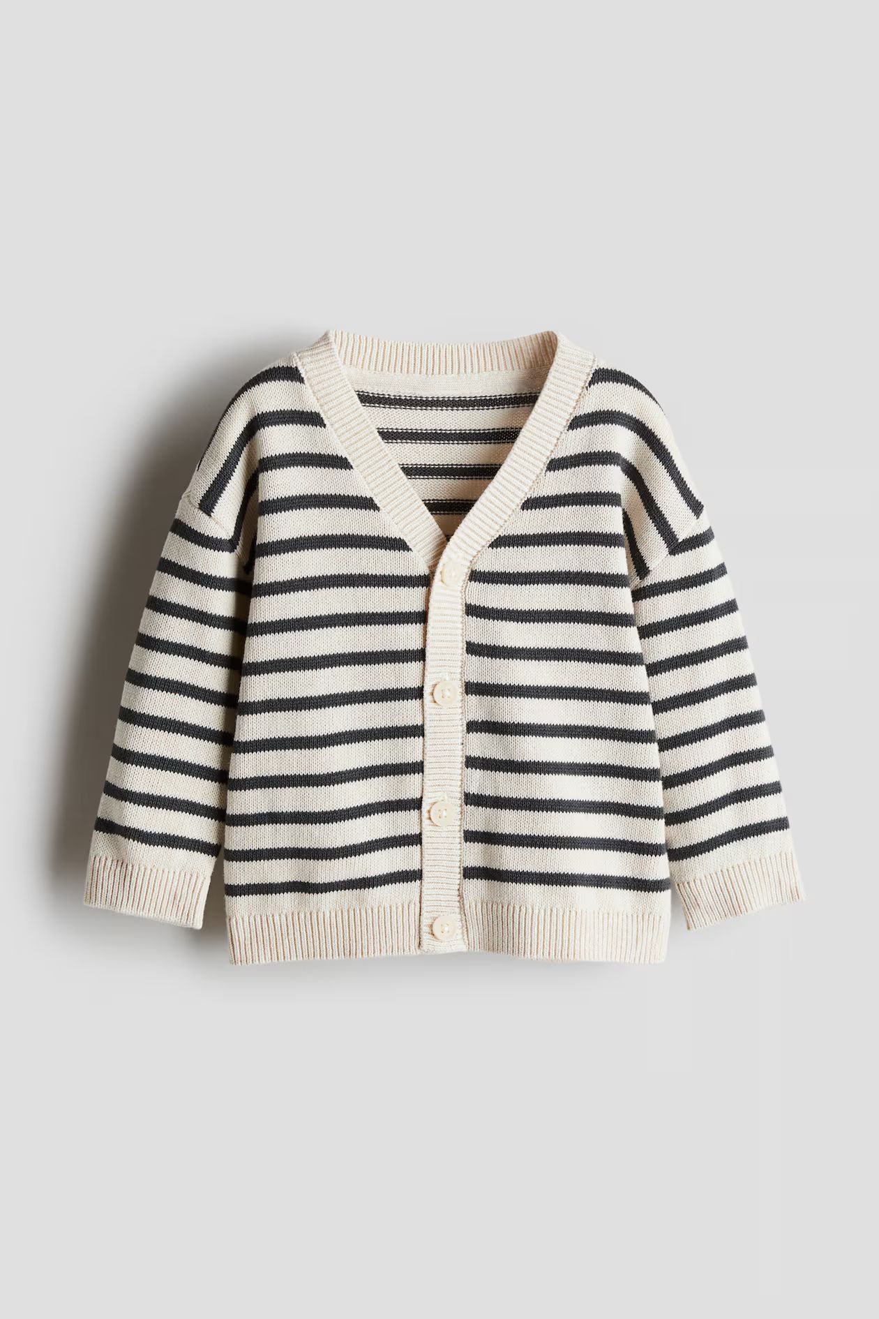 Waffle-knit Cardigan - V-neck - Long sleeve - Cream/blue striped - Kids | H&M US | H&M (US + CA)