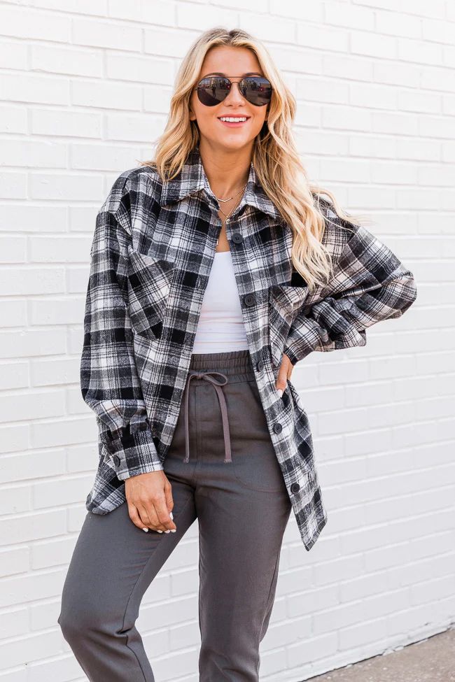 Chic Edge Ivory Plaid Flannel Shacket FINAL SALE | Pink Lily