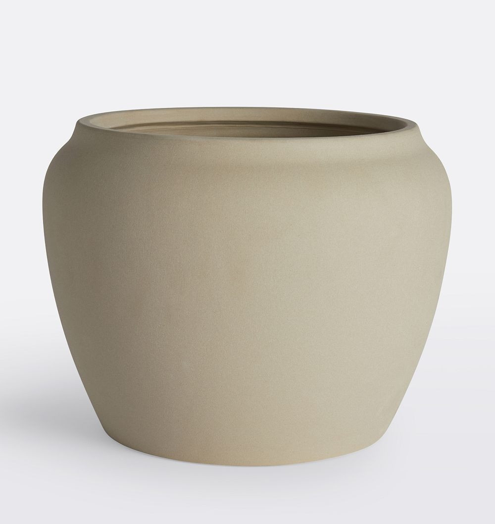 Maria Earthenware Planter - 12"" Dia x 9-1/2"" H - Matte Light Silt | Rejuvenation