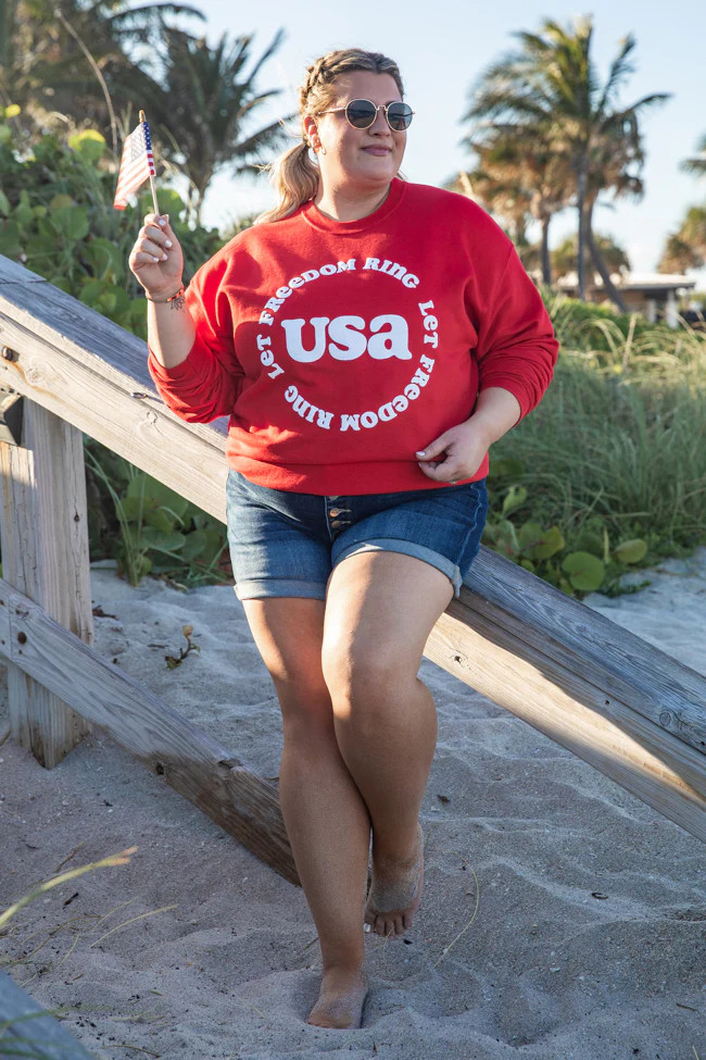 Let Freedom Ring Puff Red Graphic Sweatshirt | Pink Lily