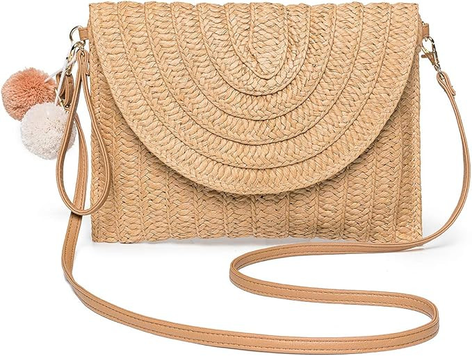 Straw Shoulder Bag, Kadell Straw Clutch Women Handmade Straw Crossbody Bag Summer Beach Envelope ... | Amazon (US)