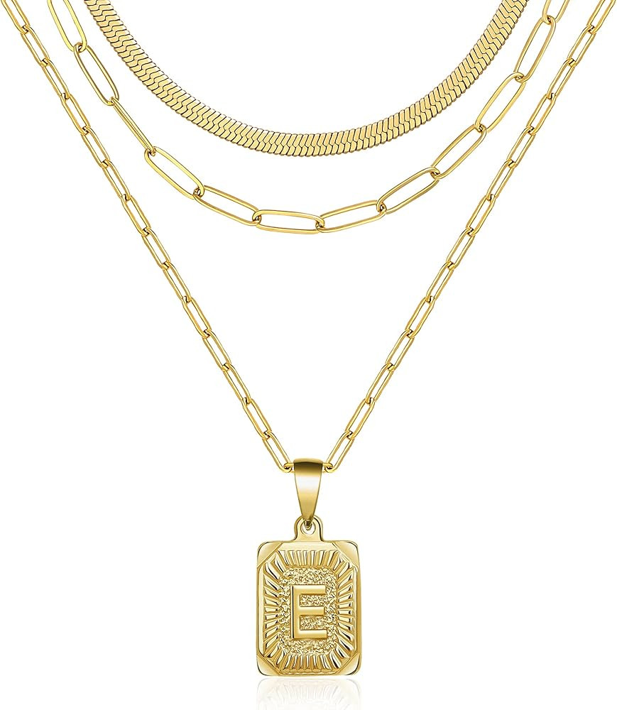 Layered Necklace Set 3 PCS Gold Initial Necklace for Women Men Paperclip Snake Figaro Chain Lette... | Amazon (US)