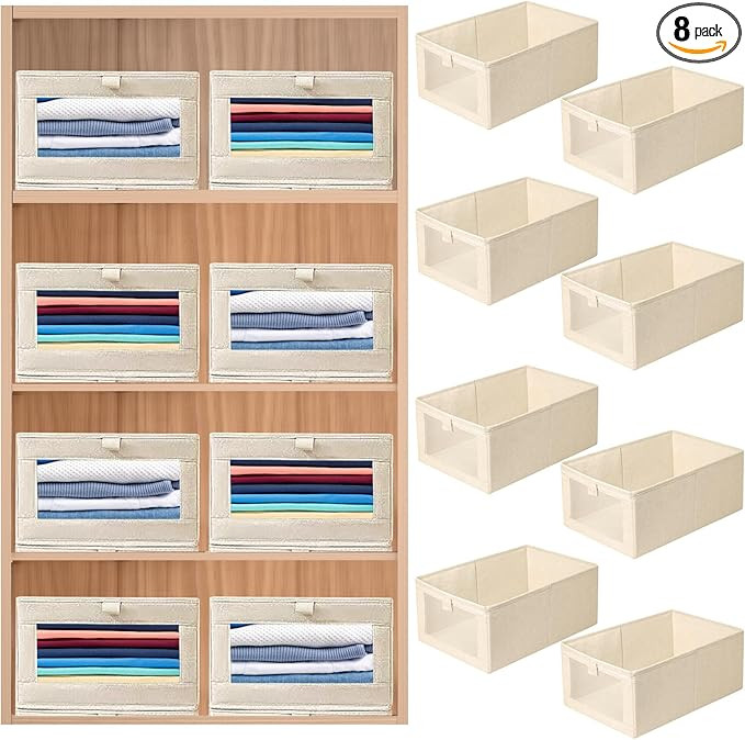 8 Pack Linen Closet Organizers and Storage, Foldable Closet Storage Bins with Clear Window, Linen... | Amazon (US)
