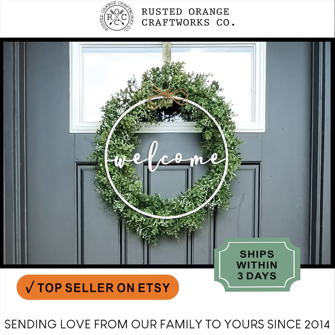 RUSTED ORANGE Welcome Circle Greeting Script Sign for Front Porch Farmhouse Welcome Home Sign Rus... | Etsy (US)