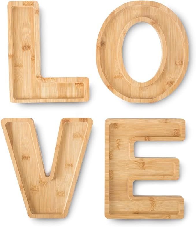 Shellmark LOVE Plates Set Decorative Letter Dish & Plates for Candy/Nuts, Large Bamboo, Free Stan... | Amazon (US)