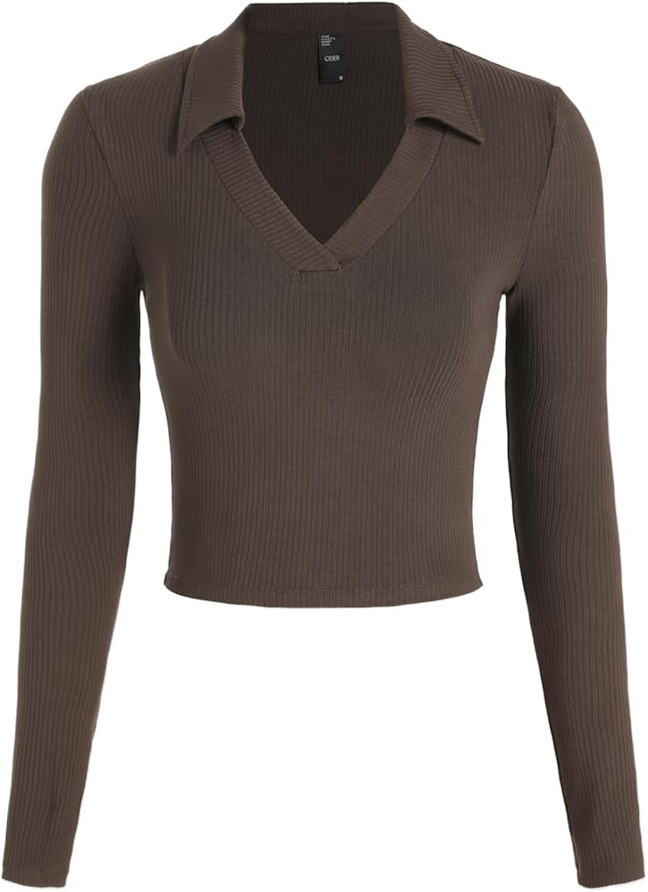CIDER Fitted Long Sleeve Shirts for Women - V Neck Polo Shirts Business Casual Collared Work Tops... | Amazon (US)
