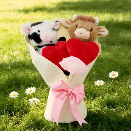 Lilixerw Soft Plush White Cow Bouquet,Adorable Floral Cow Stuffed Animal Bouquet for Valentine's Day Gift,Home Decor,Office Desk,Festive Decor,13 Inch | Walmart (US)