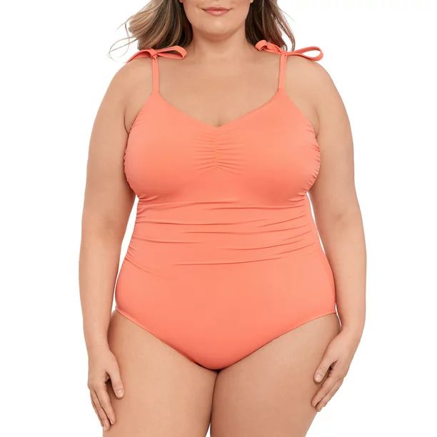 Time and Tru Women’s and Plus One Piece Tie Shoulder Swimsuit | Walmart (US)