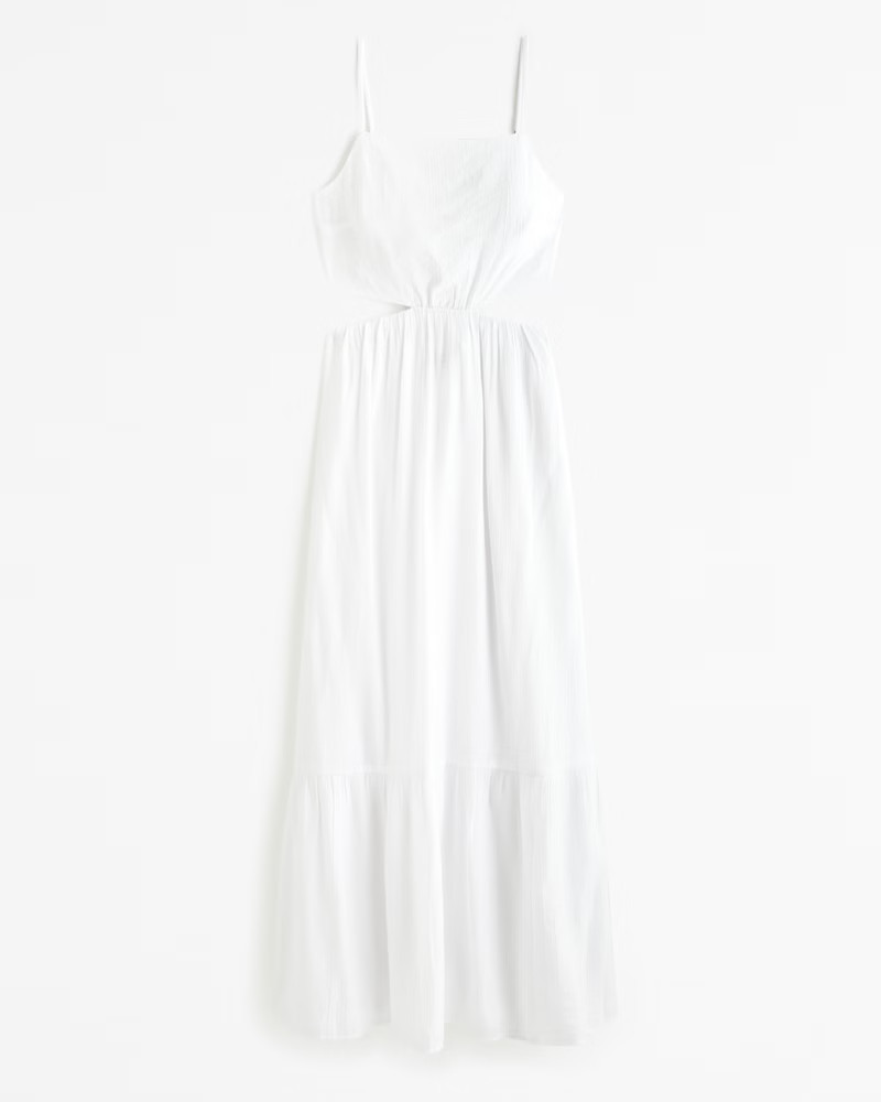 Abercrombie & Fitch Women's Crinkle Textured Cutout Maxi Dress in White - Size S TALL | Abercrombie & Fitch (US)
