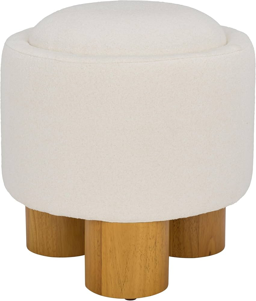 SAFAVIEH Home Collection - Posner Ivory Ottoman with Natural Solid Wood Legs, Modern Round Accent... | Amazon (US)