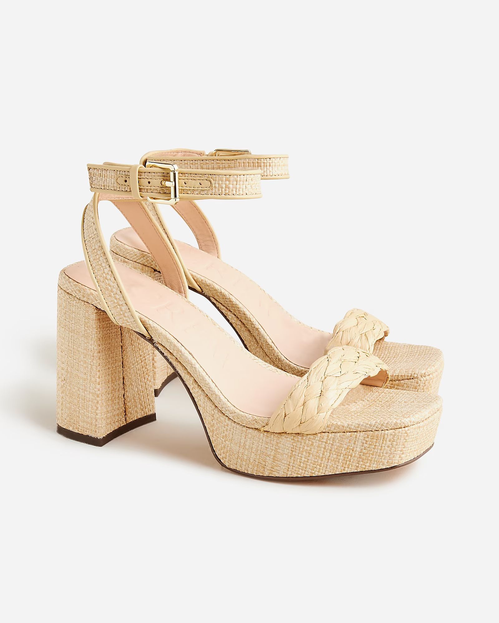 newAnkle-strap platform heels in faux raffia$298.0030% off full price with code SHOP30Weathered S... | J.Crew US