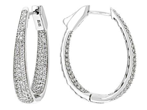 White Lab Created Sapphire Rhodium Over Sterling Silver Inside/Outside Hoop Earrings 1.86ctw - IS... | JTV Jewelry