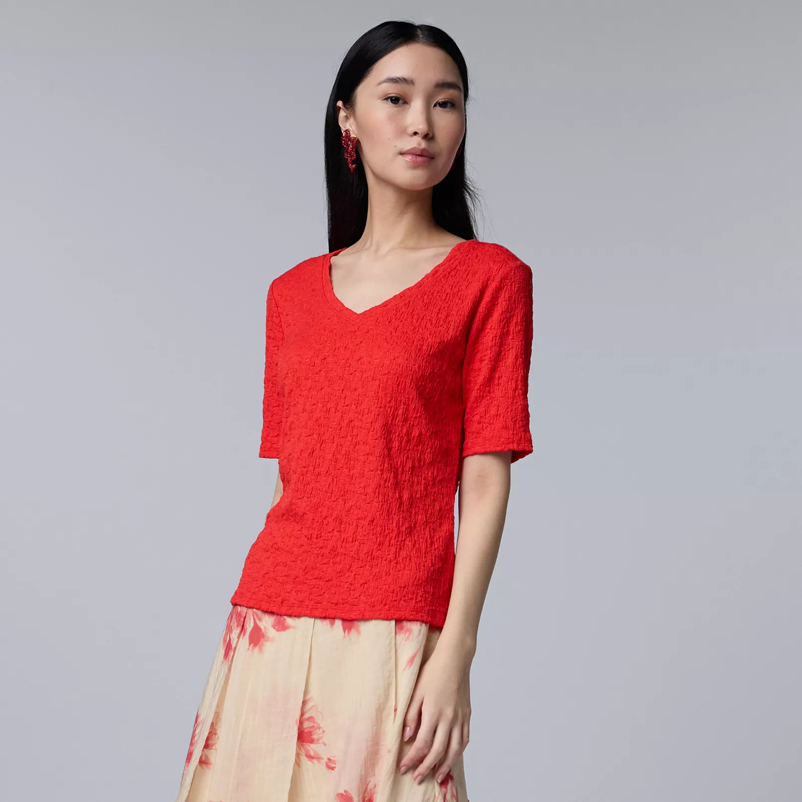 Women's Simply Vera Vera Wang V-Neck Short Sleeve Pucker Top | Kohl's