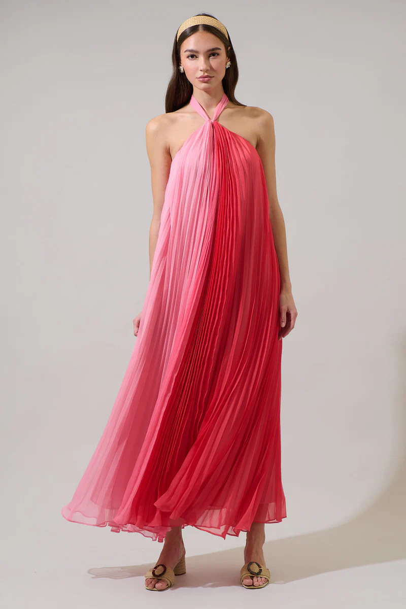Galena Halter Pleated Maxi Dress | Sugarlips