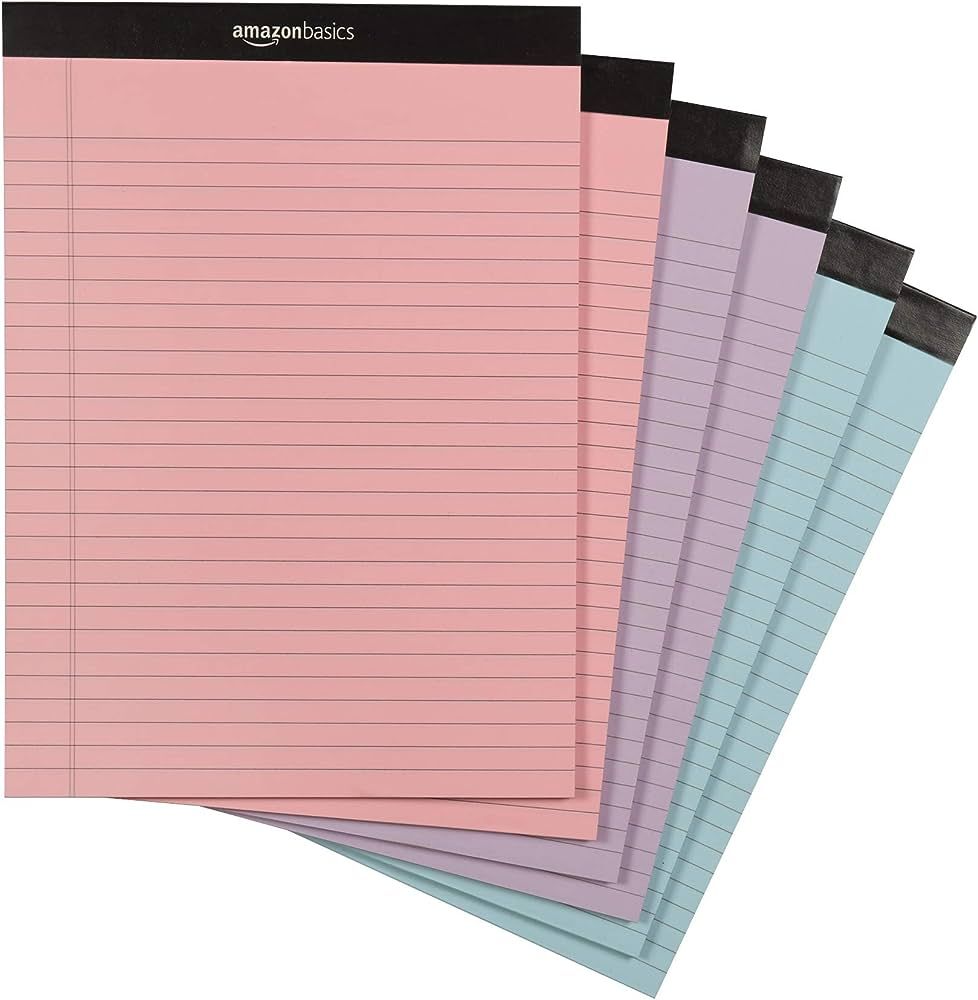 Amazon Basics Wide Ruled 8.5 x 11.75-Inch 50 Sheet Lined Writing Note Pad, Pack of 6, 300 Count, ... | Amazon (US)