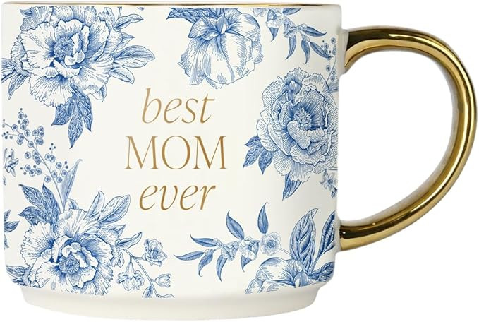 Sweet Water Decor Best Mom Ever Coffee Mug, Vintage Blue Delft Floral Design with Gold Handle & R... | Amazon (US)