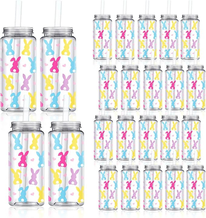 Whaline 20 Pcs Easter Plastic Cups with Lids and Straws Clear Party Drinking Cups Bunny Rabbit He... | Amazon (US)
