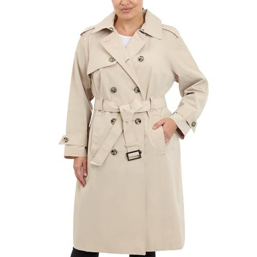 London Fog Women's 3/4 Length Double-Breasted Trench Coat with Belt, Stone, S Small | Amazon (US)