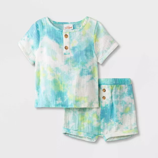 Baby Gauze Tie- Dye Henley Top & Bottom Set - Cat & Jack™ Mint Green | Target