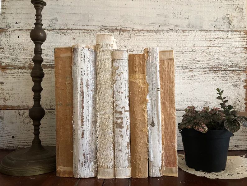 Rustic Books White Vintage Book Bundle Book Stack Beige Real Deconstructed Unbound Books Staging ... | Etsy (US)